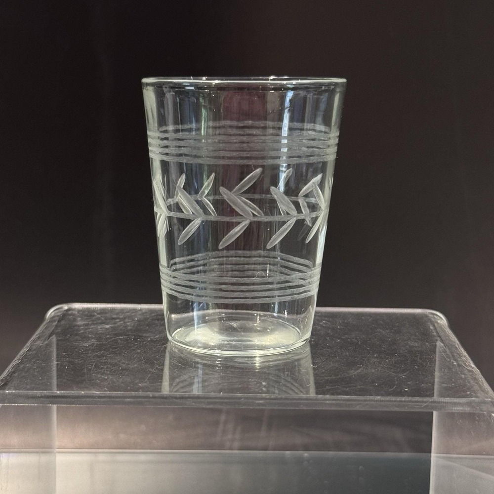 Vintage Anchor Hocking Banded Etched Laurel Leaf 6pc Shot Glass Barware - Picture 5 of 7